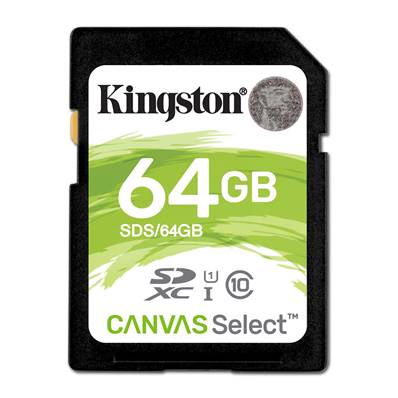 Mémoire SDCard XC - Kingston - 64Go - Canvas Select - Classe Vitesse UHS-I U1