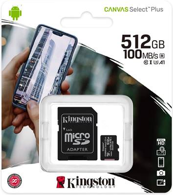 Mémoire Micro SDCard XC - Kingston - 512 Go - 100 Mo - UHS 3 - Canvas