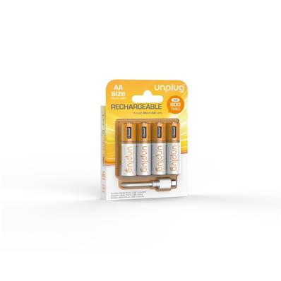 Piles Rechargeables - LR6 (AA) - PACK DE 4 - MICRO-USB